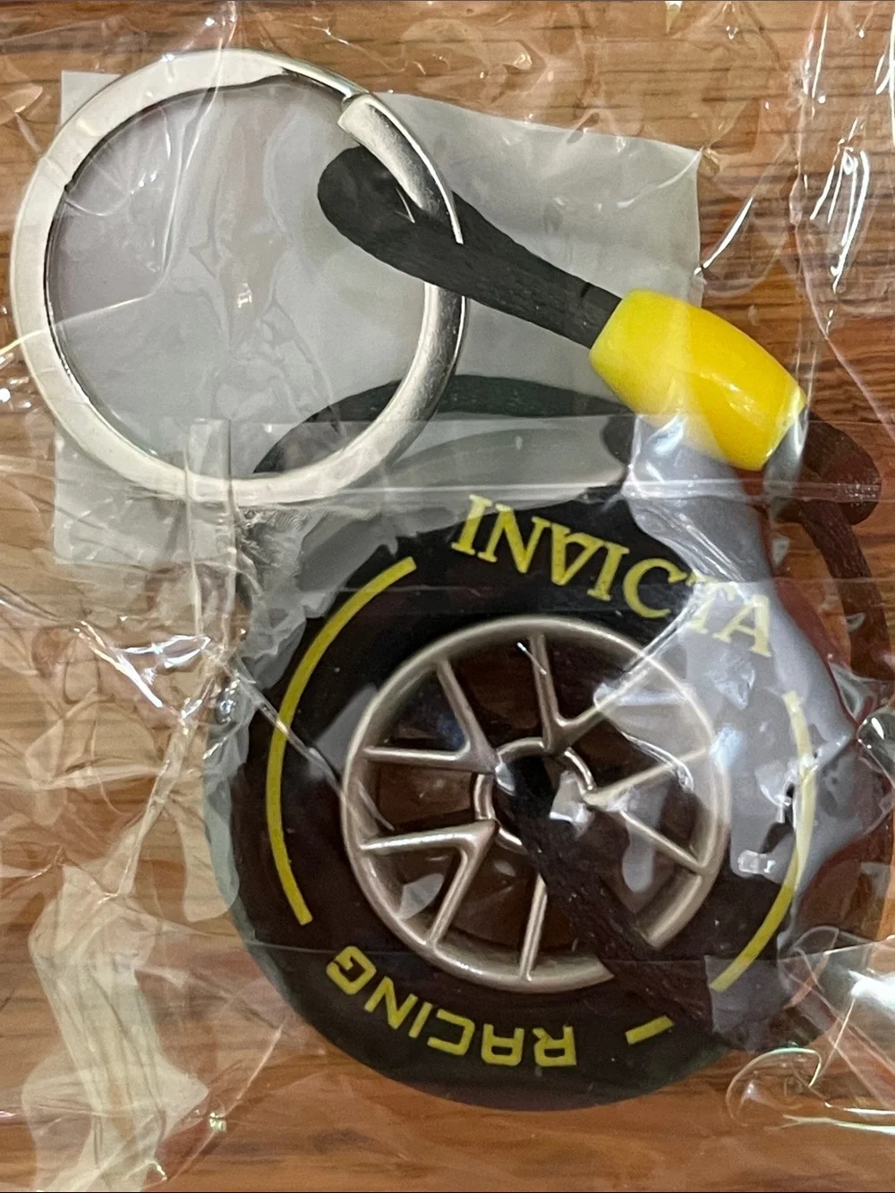 Invicta Black and Yellow Racing Wheel Keyring
